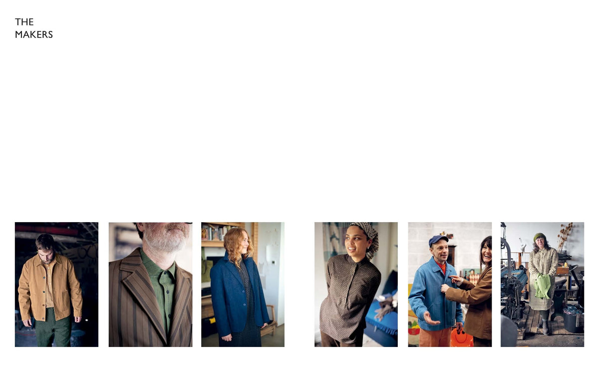 Merchant & Mills Workwear book spread with photos of sewn garments