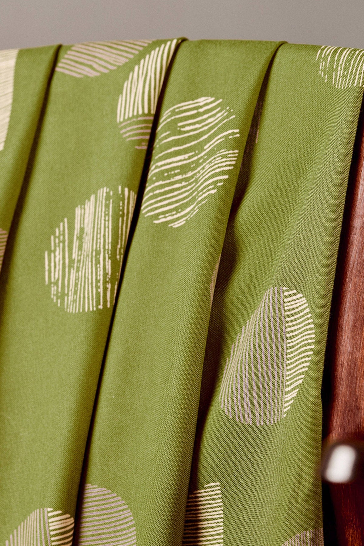 Atelier Brunette Jane Matcha Leaf ECOVERO viscose, green apparel fabric with a cream leaf print