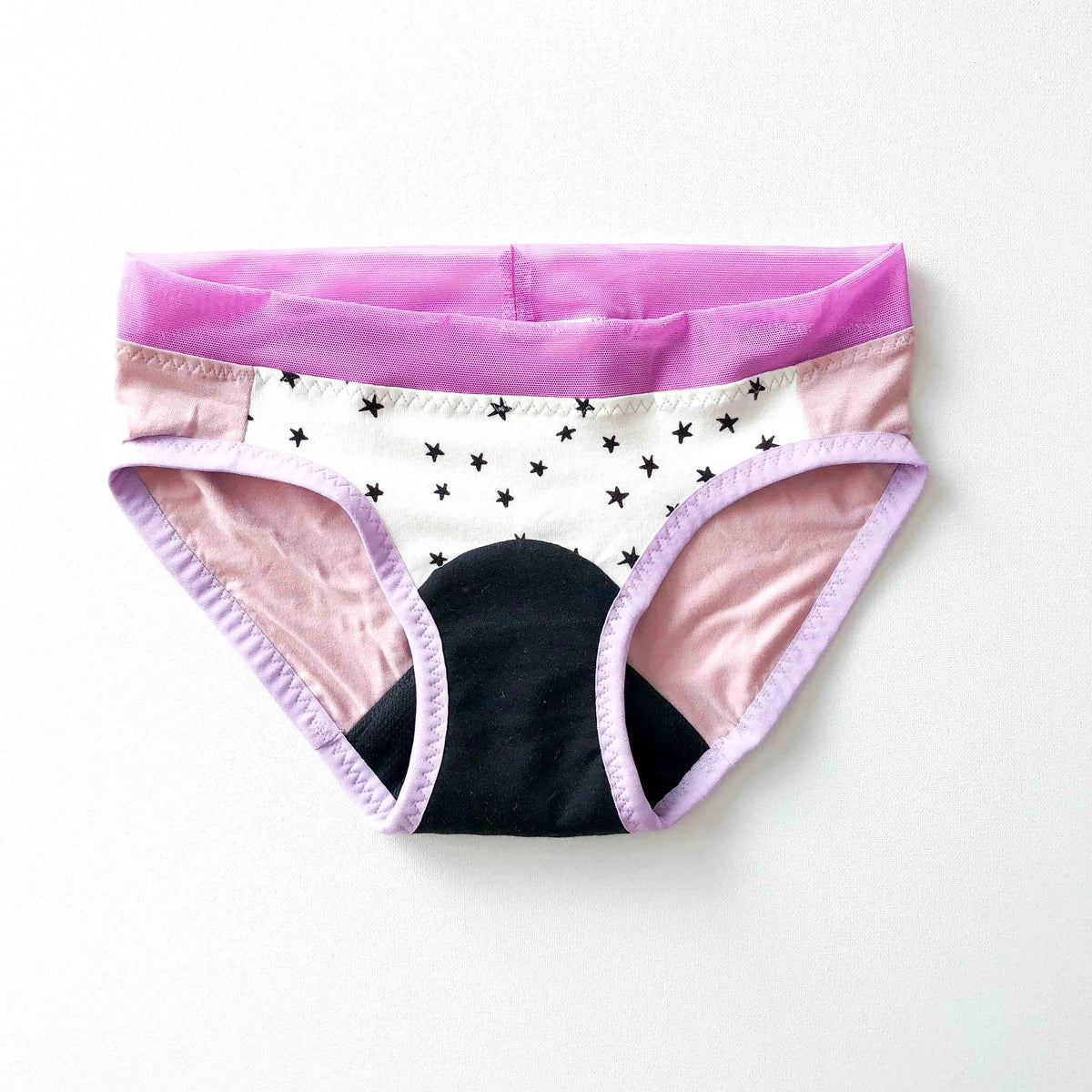 Sophie Hines Period Panty Sewing Kit in black, pink polka dot period underwear sewn from the kit