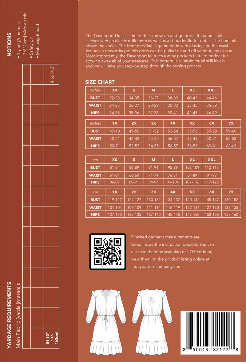 The Davenport Dress - XS - 7X - Friday Pattern Co - Printed Pattern