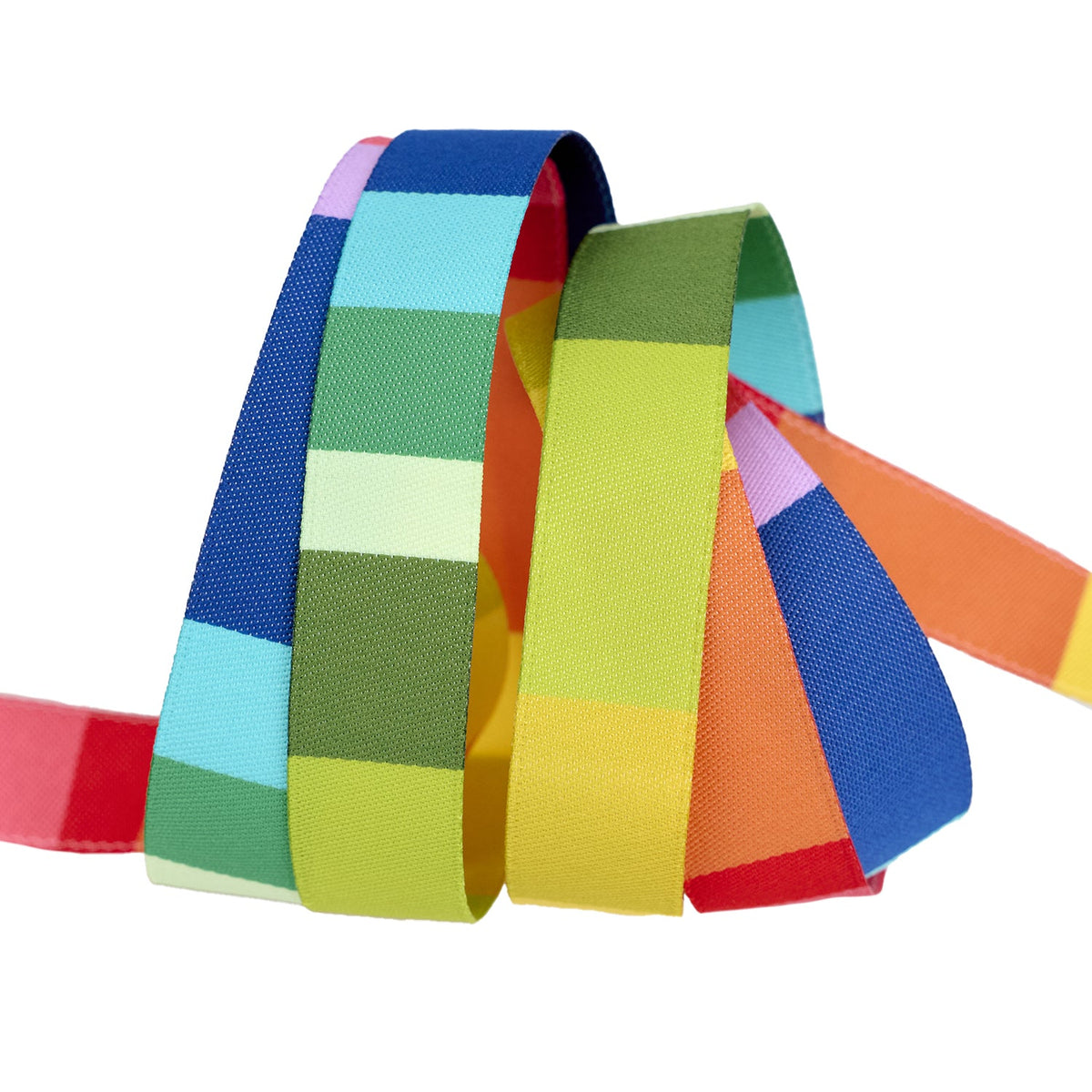 Renaissance Ribbons Paper Hamlet Band of Color ribbon, 5/8 inch, rainbow jacquard trim