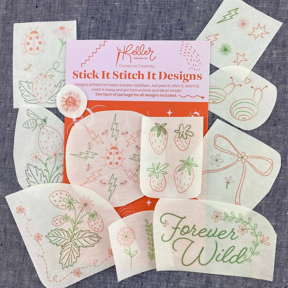 Keller Design Co. Strawberry Patch stick and stitch embroidery patterns, designs on patches