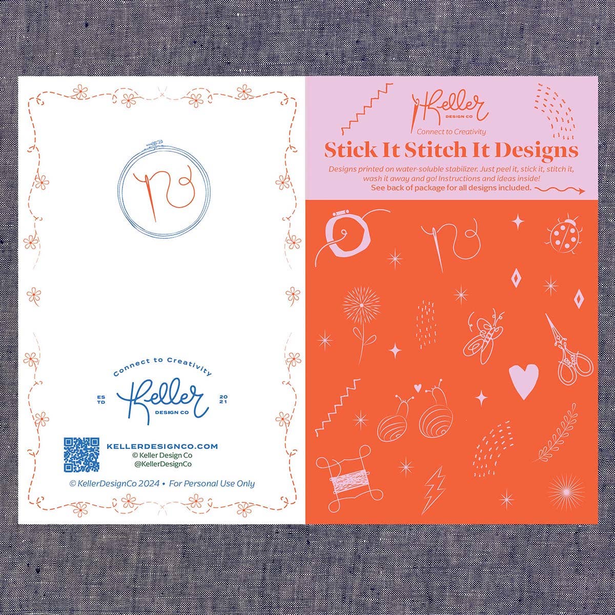 Keller Design Co. Strawberry Patch stick and stitch embroidery patterns, instructions on a print background
