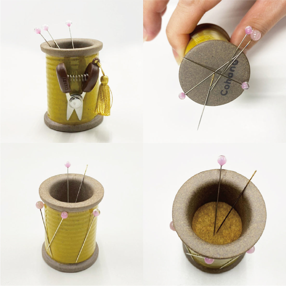 Cohana Hasami magnetic pin holder, on a sewing table with notions