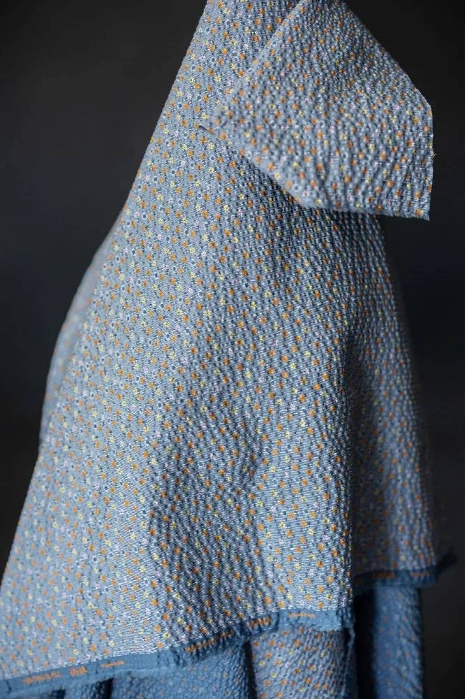 Merchant & Mills Suki Hana Japanese seersucker fabric, draped fold, side view