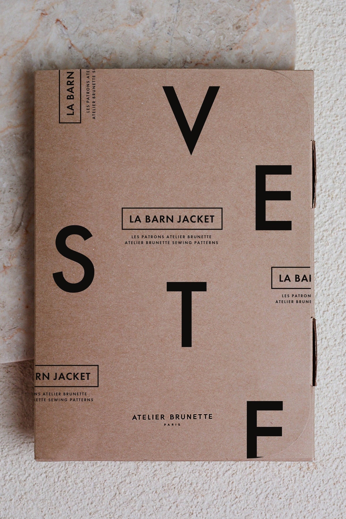 Atelier Brunette LA Barn Jacket printed sewing pattern envelope in kraft with large letters