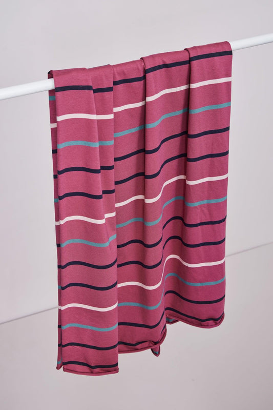 meetMILK Nova Stripe jersey in Punch, pink and red striped cotton modal knit fabric