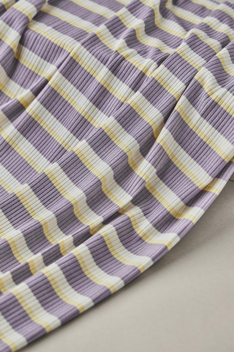 meetMILK Derby Stripe modal jersey in Purple Haze, lilac and cream striped knit fabric by the half yard