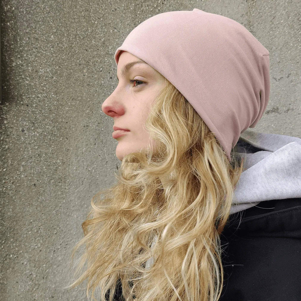Wardrobe By Me Beanie Hat PDF sewing pattern, pink beanie, front