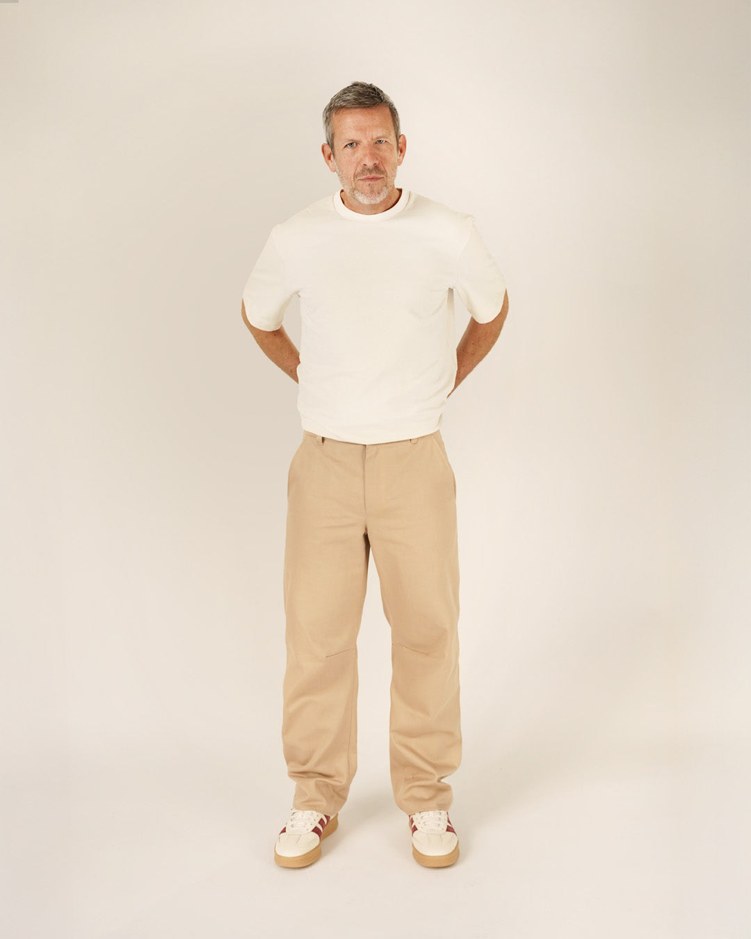 Wardrobe By Me Big T-shirt PDF sewing pattern, model in a cream boxy tee