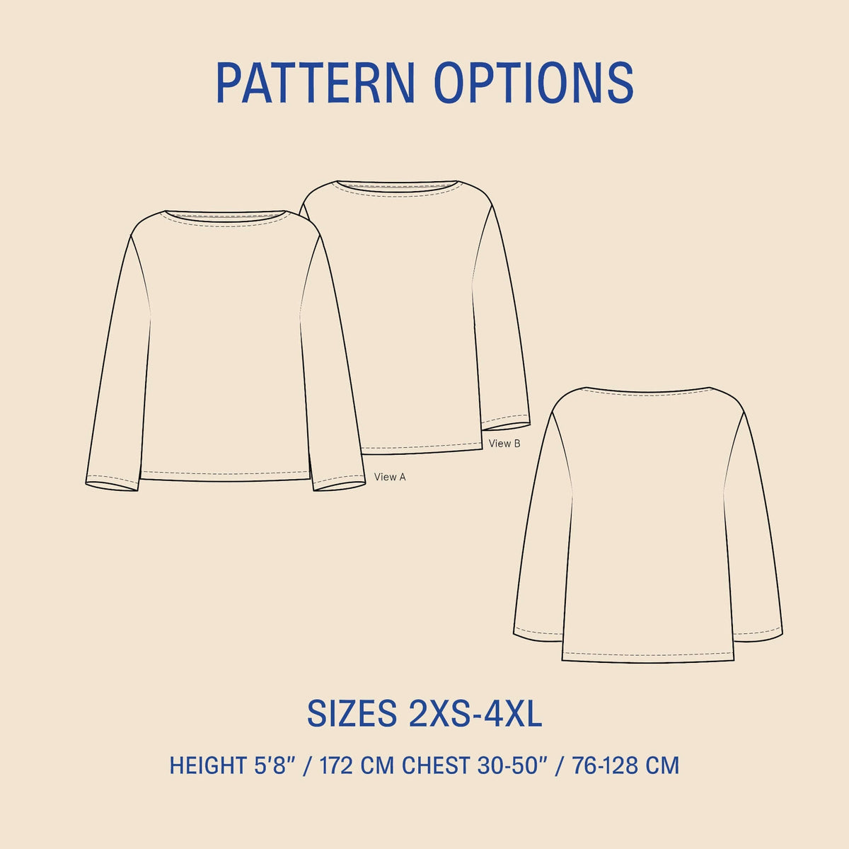 Wardrobe By Me Boatneck Blouse PDF sewing pattern, pattern options page