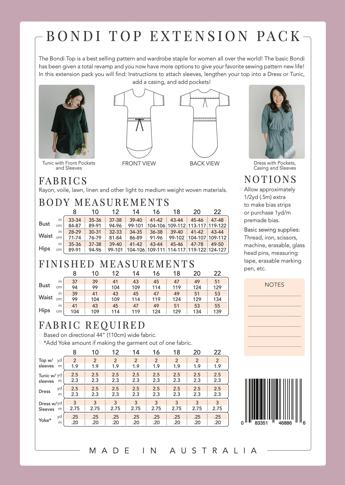 Sew to Grow Bondi Top PDF sewing pattern, cover page