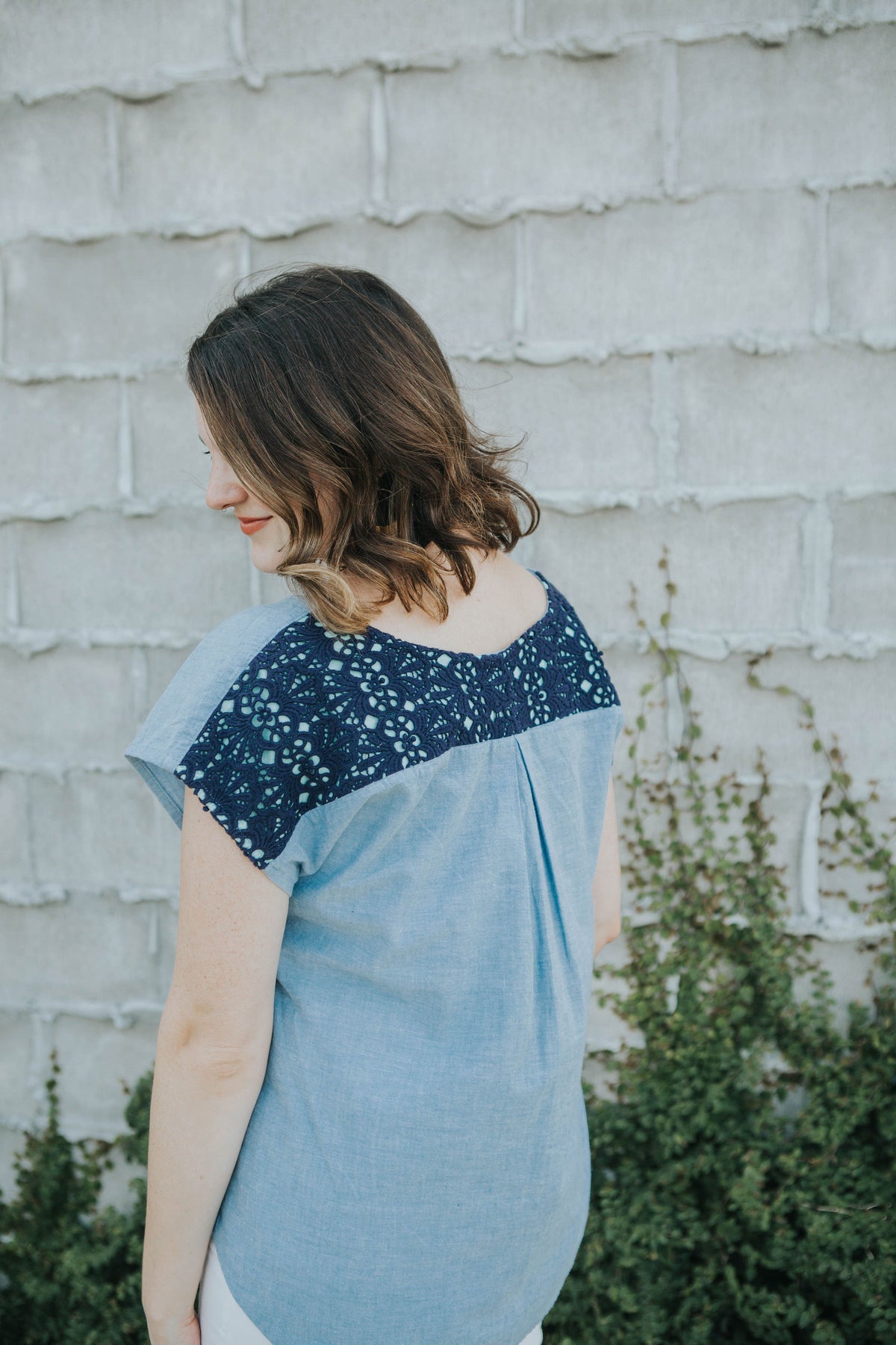 Sew to Grow Bondi Top PDF sewing pattern, blue top close-up