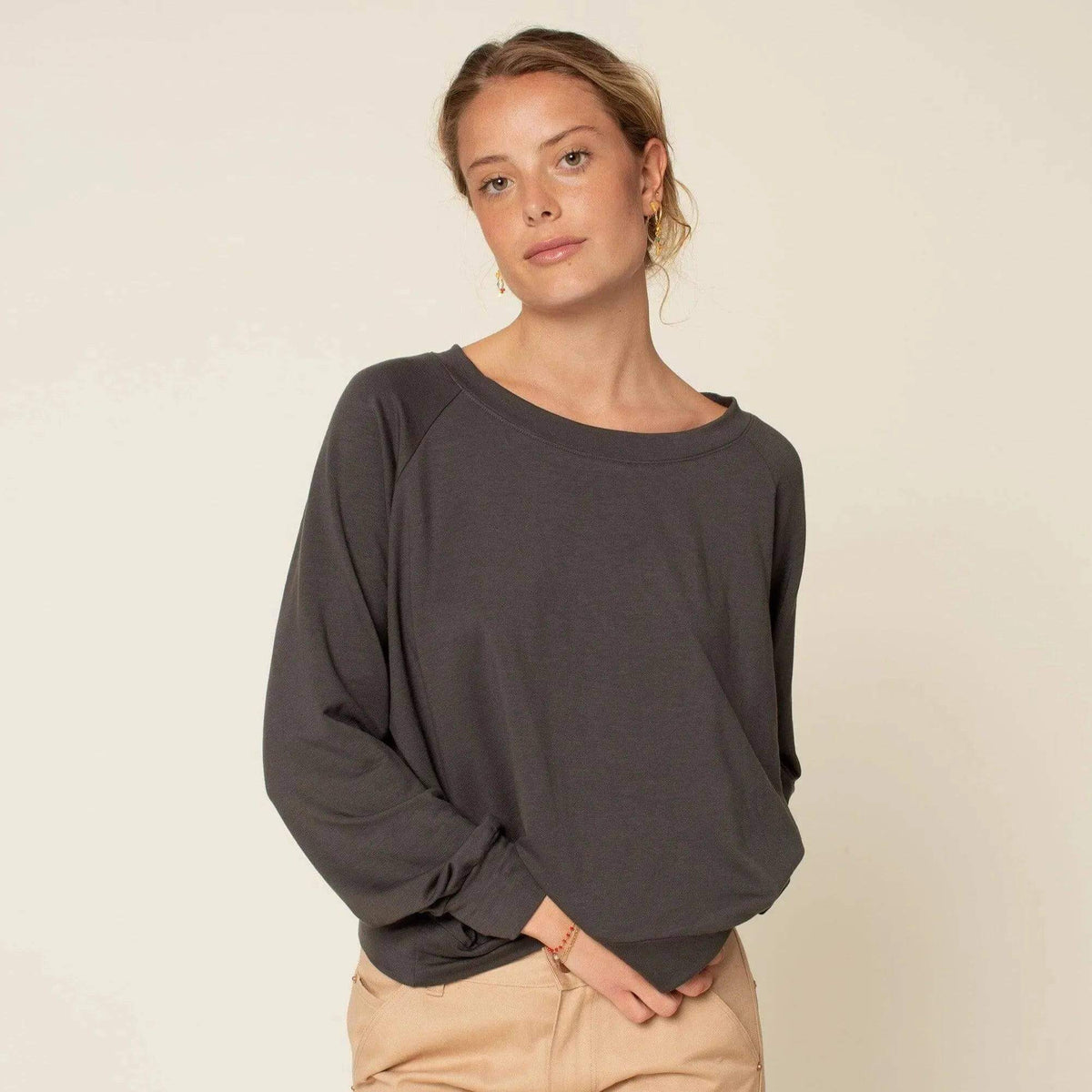 Wardrobe By Me Boxy Raglan Sweater PDF sewing pattern, grey raglan sweater
