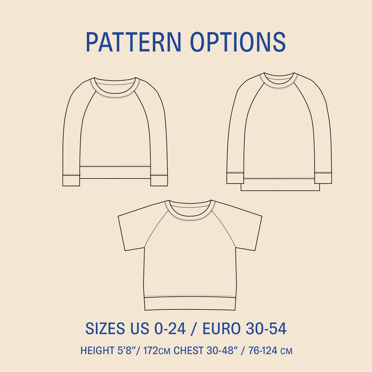 Wardrobe By Me Boxy Raglan Sweater PDF sewing pattern, pattern options page