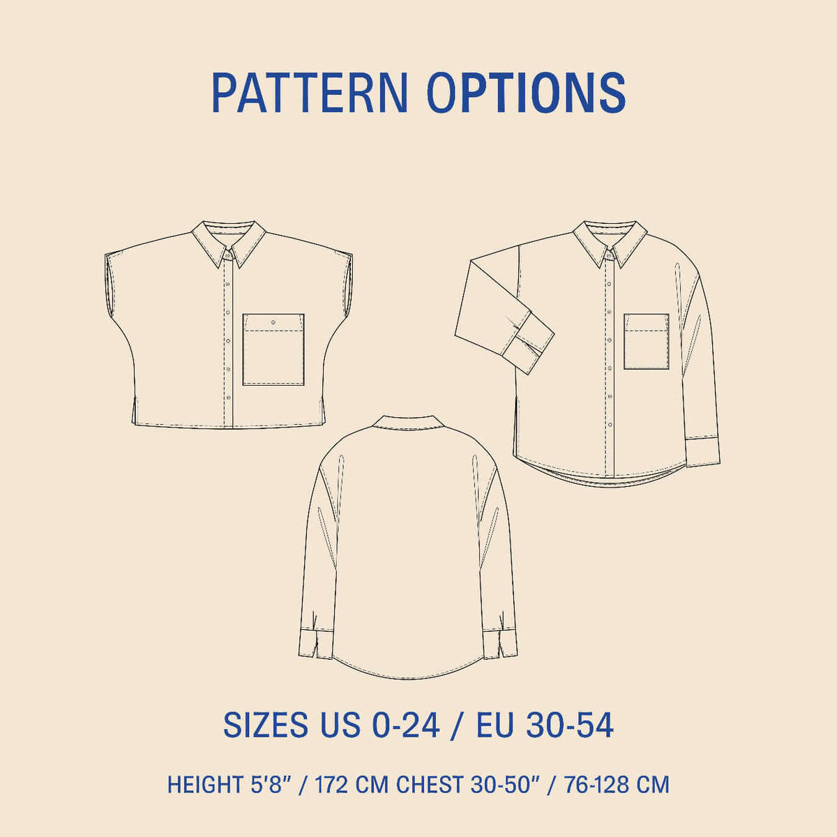 Wardrobe By Me Boxy Shirt PDF sewing pattern, pattern options page