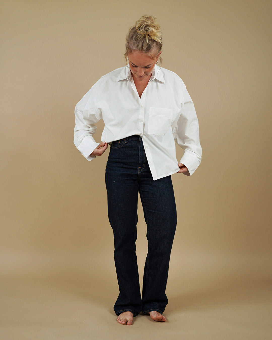 Wardrobe By Me Boxy Shirt PDF sewing pattern, white boxy shirt with jeans