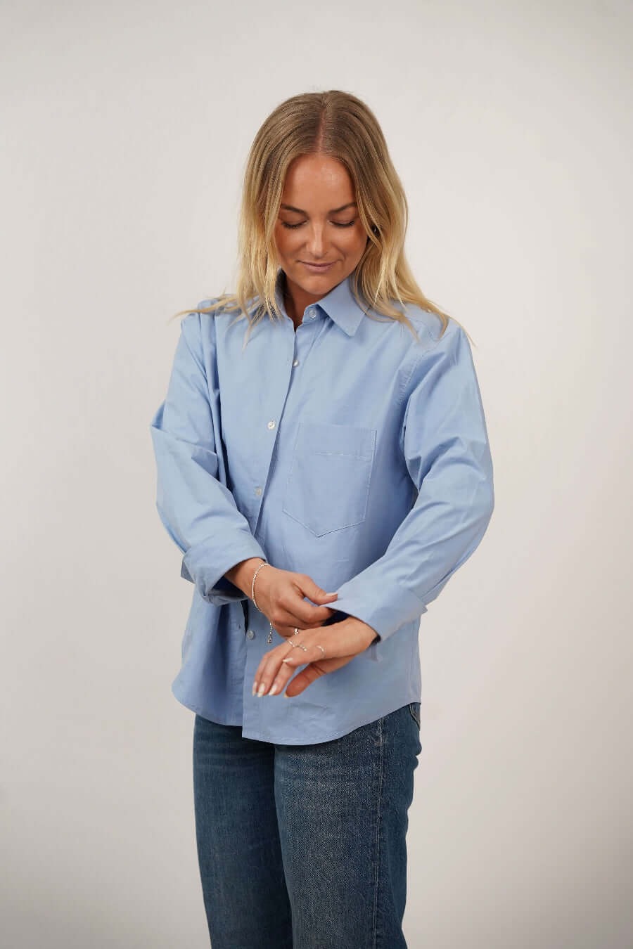 Wardrobe By Me Boxy Shirt PDF sewing pattern, light blue boxy shirt