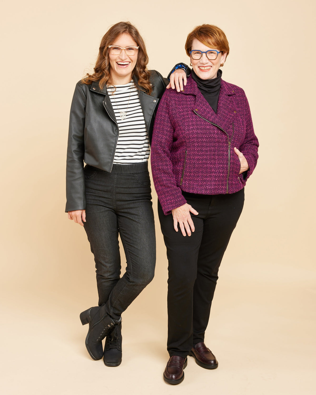 Cashmerette Canton Moto Jacket PDF sewing pattern, two women wearing jackets