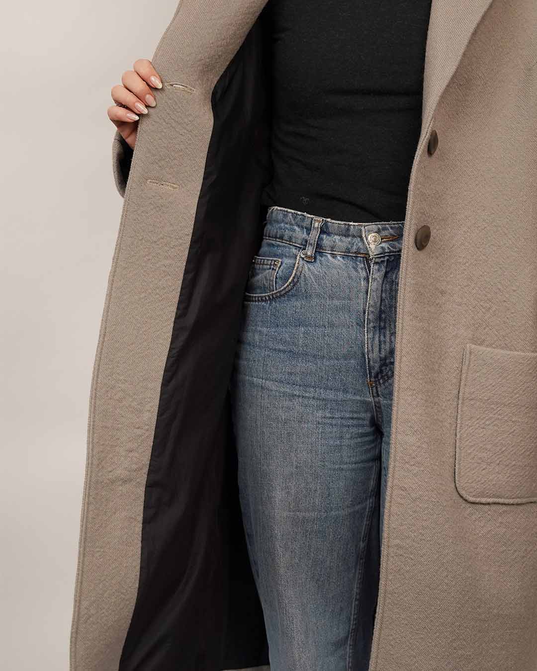 Wardrobe By Me Cocoon Coat PDF sewing pattern, close-up of coat fabric