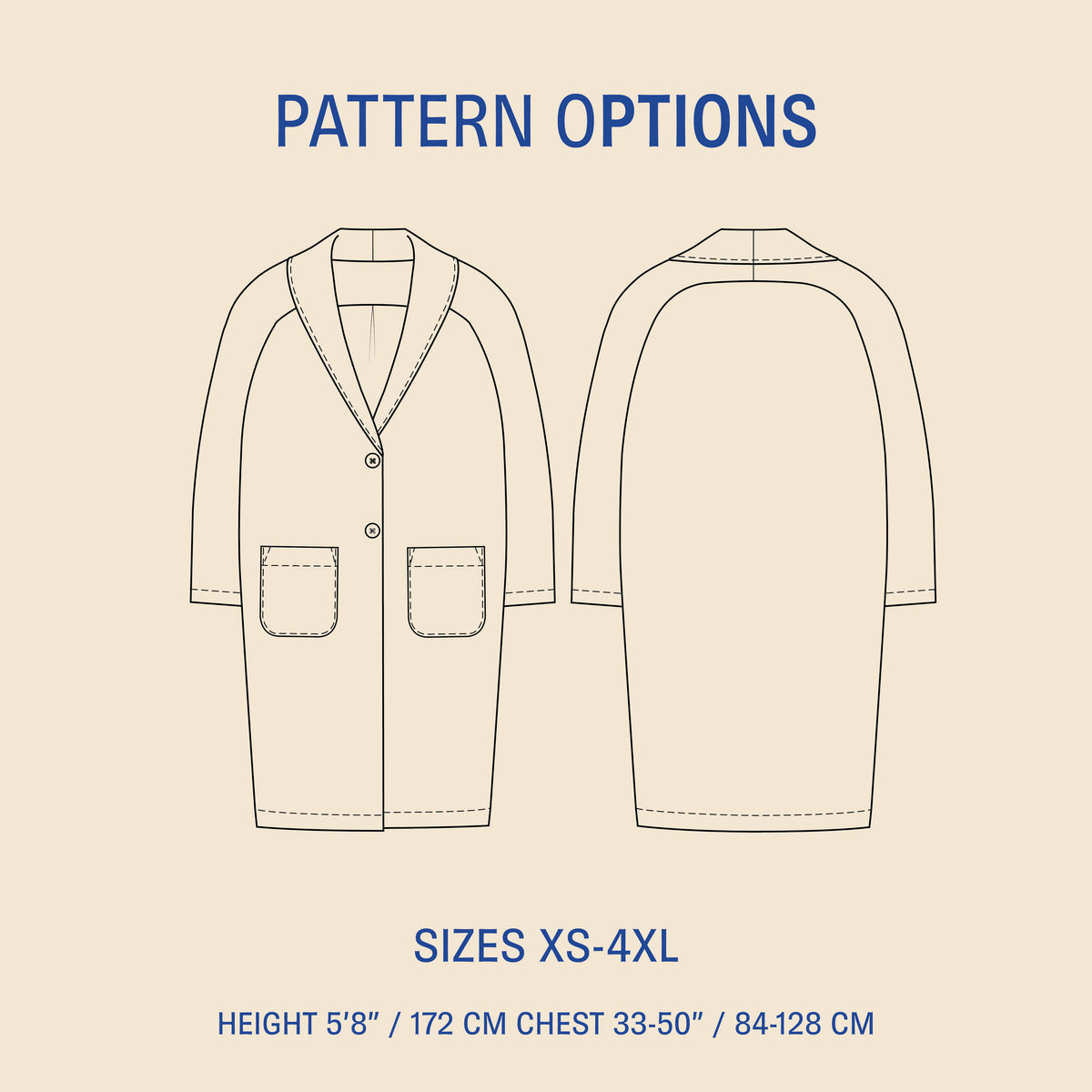 Wardrobe By Me Cocoon Coat PDF sewing pattern, pattern options page