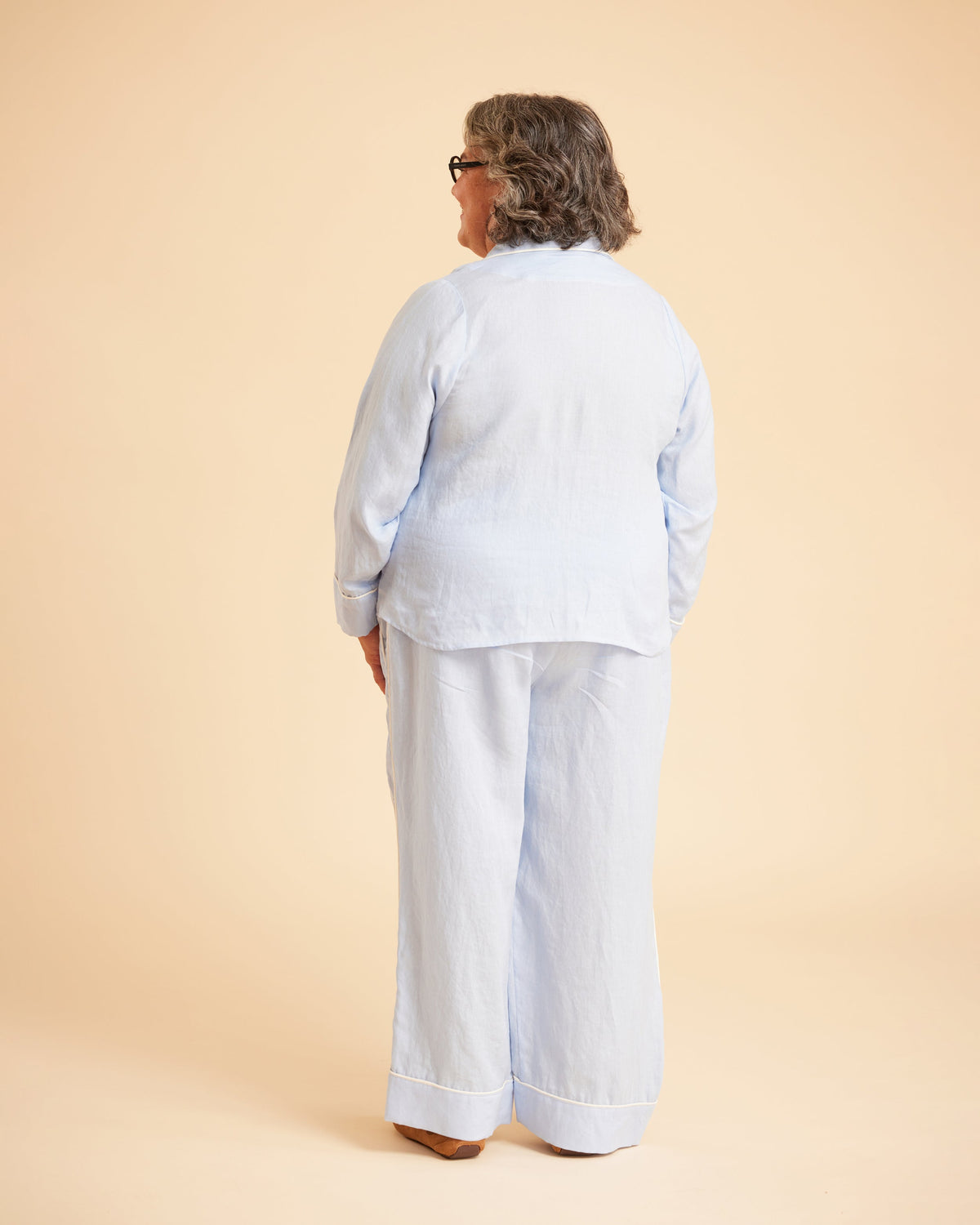 Cashmerette Fiske Sleepwear Set PDF sewing pattern, person wearing a light blue outfit