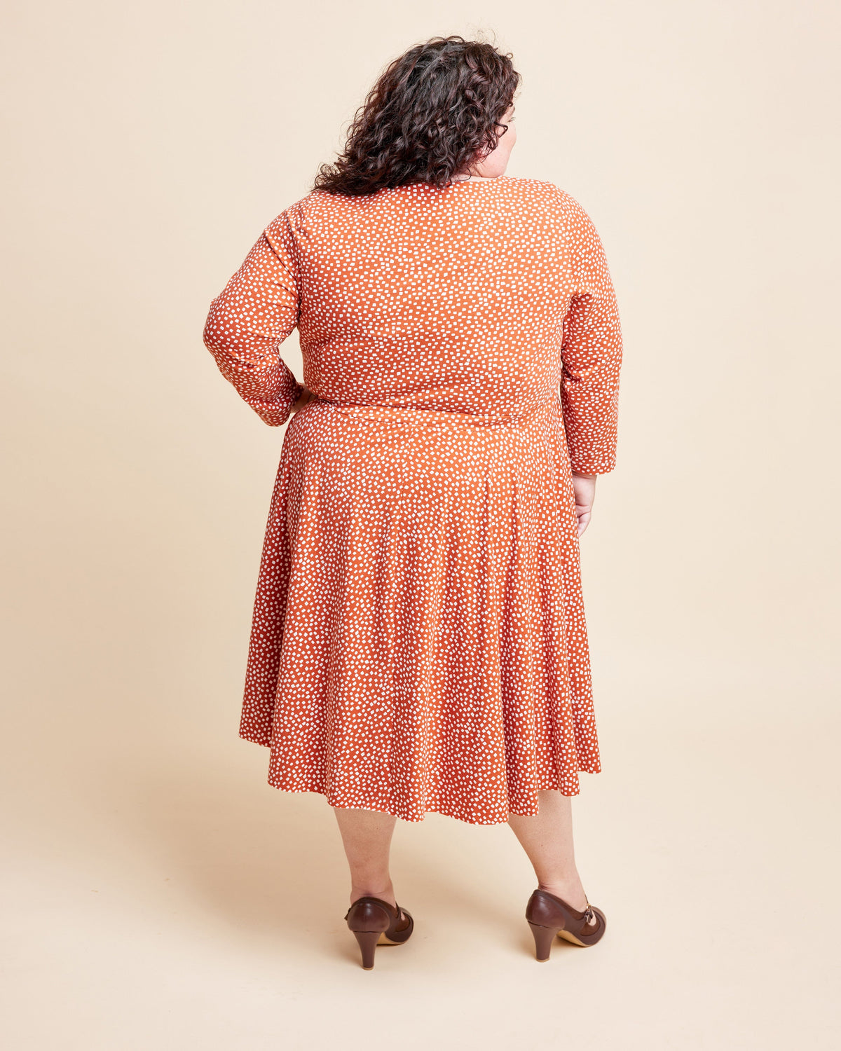 Cashmerette Grafton Dress, Top and Skirt PDF sewing pattern, woman wearing a patterned dress