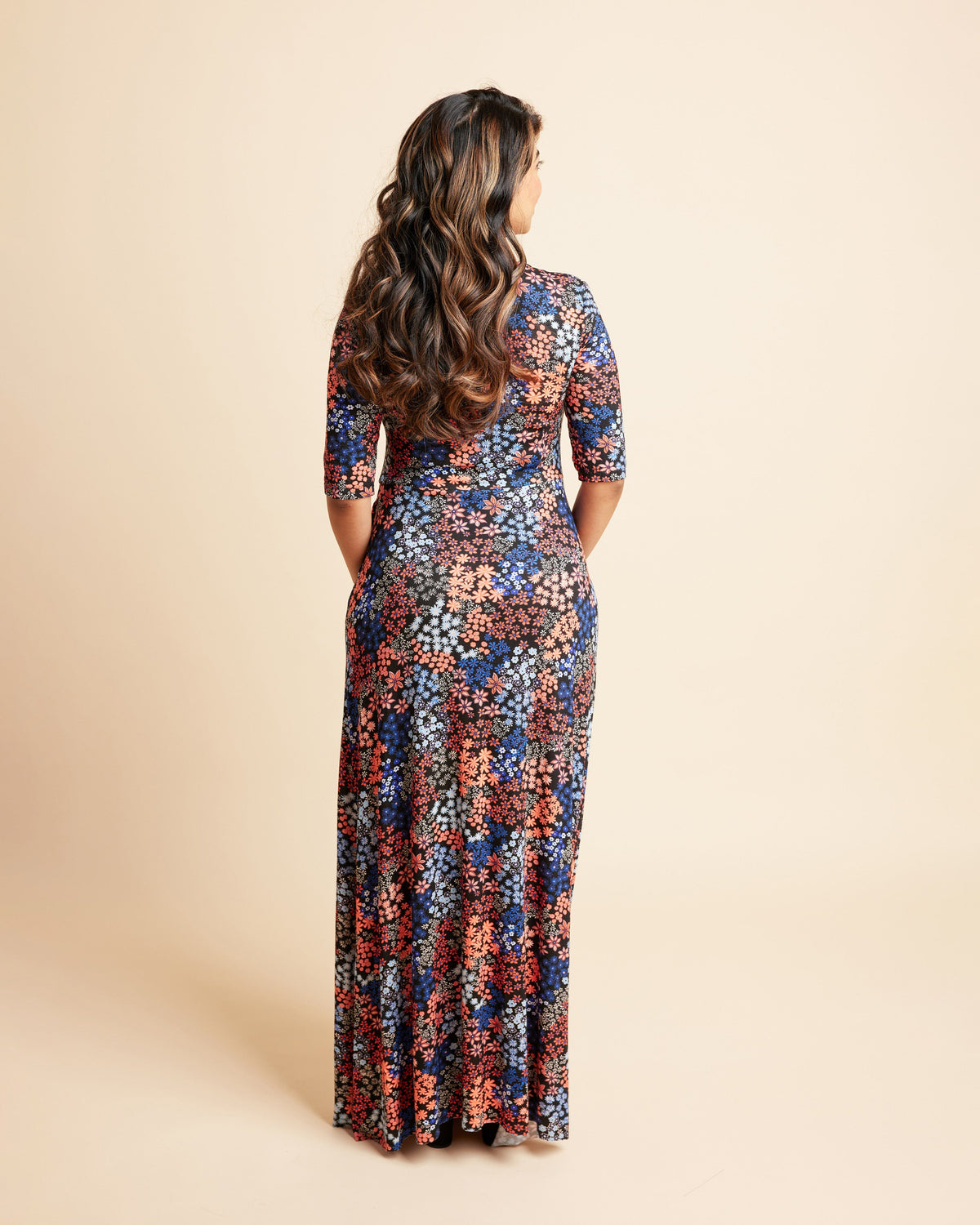 Cashmerette Grafton Dress, Top and Skirt PDF sewing pattern, woman wearing a floral dress, front view