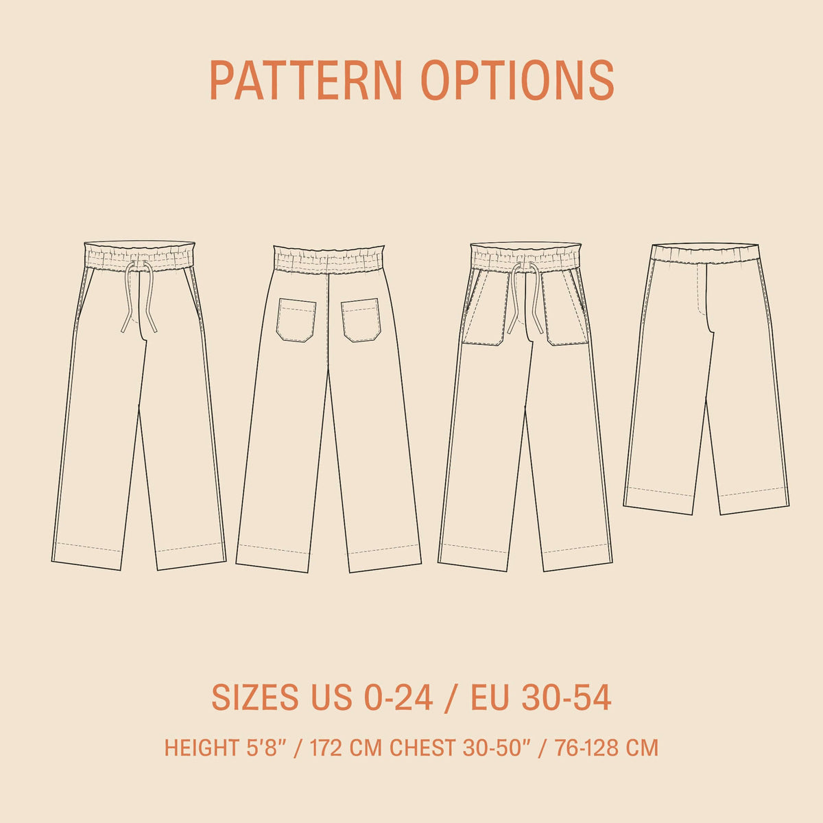 Wardrobe By Me High Waist Pants PDF sewing pattern, pattern options page