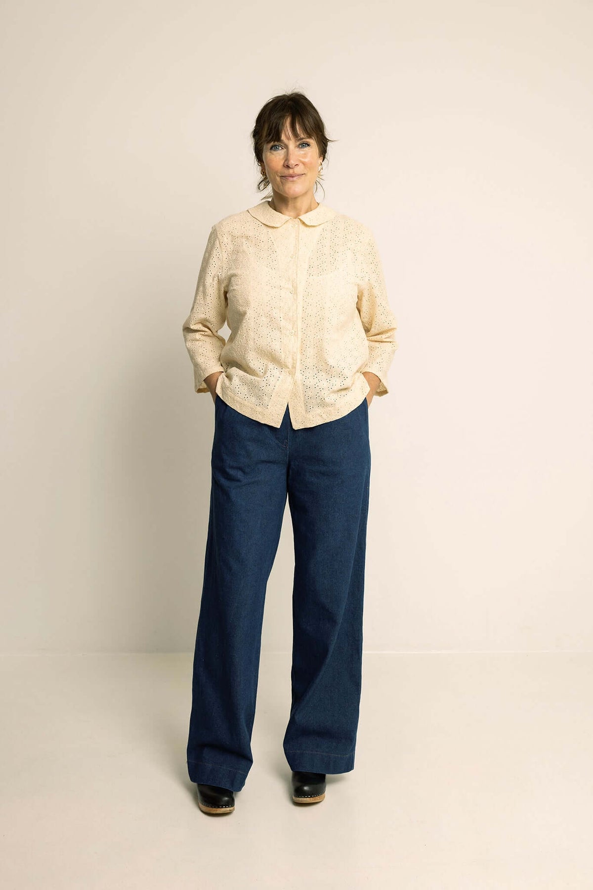 Wardrobe By Me High Waist Pants PDF sewing pattern, navy high waist pants front