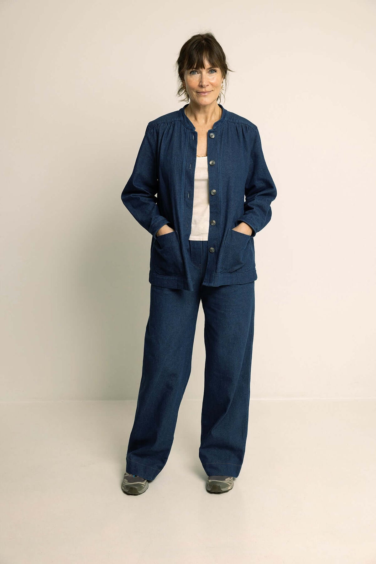 Wardrobe By Me High Waist Pants PDF sewing pattern, navy pants full length