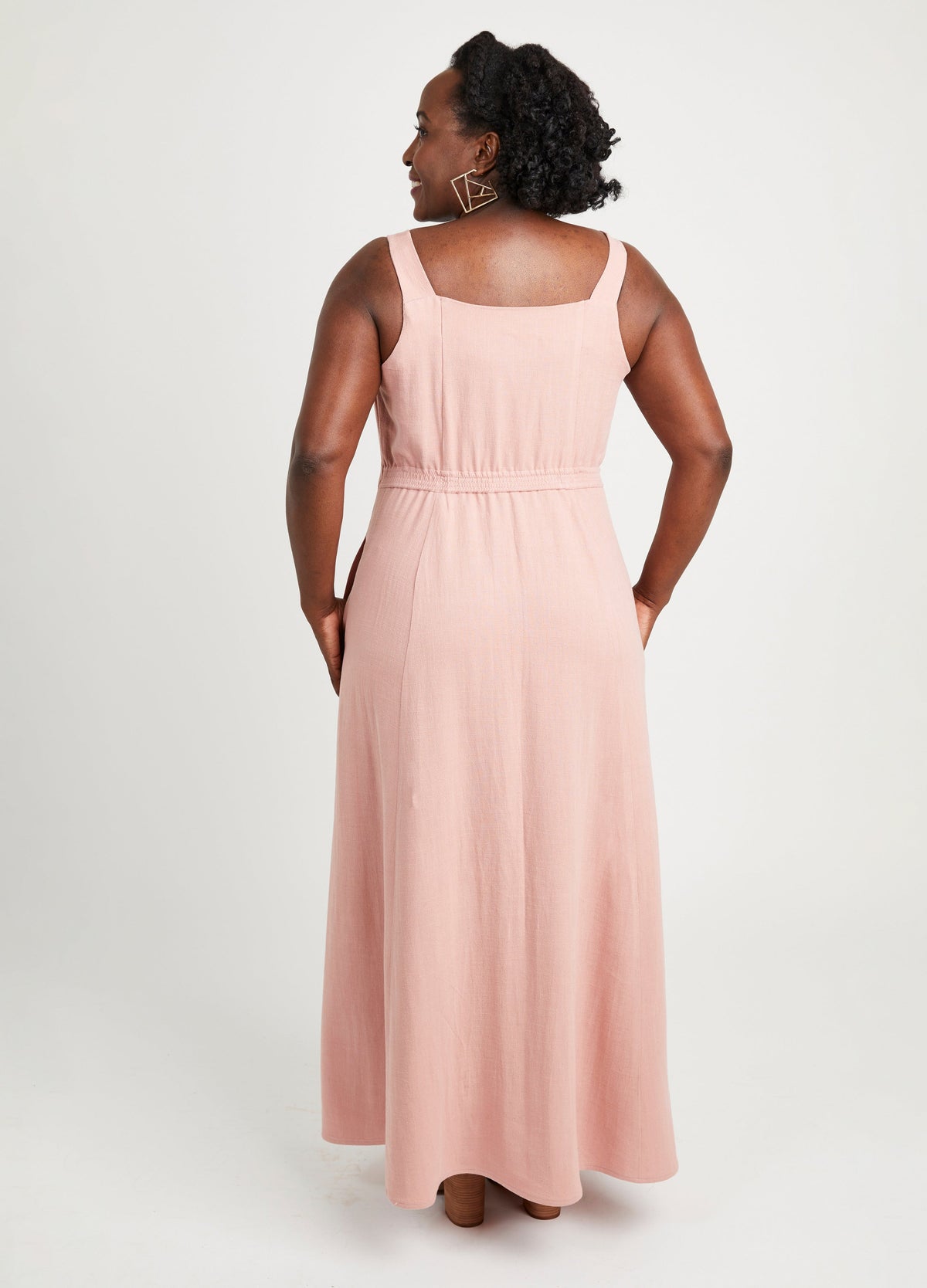 Cashmerette Holyoke Maxi Dress and Skirt PDF sewing pattern, woman wearing a pink sleeveless dress