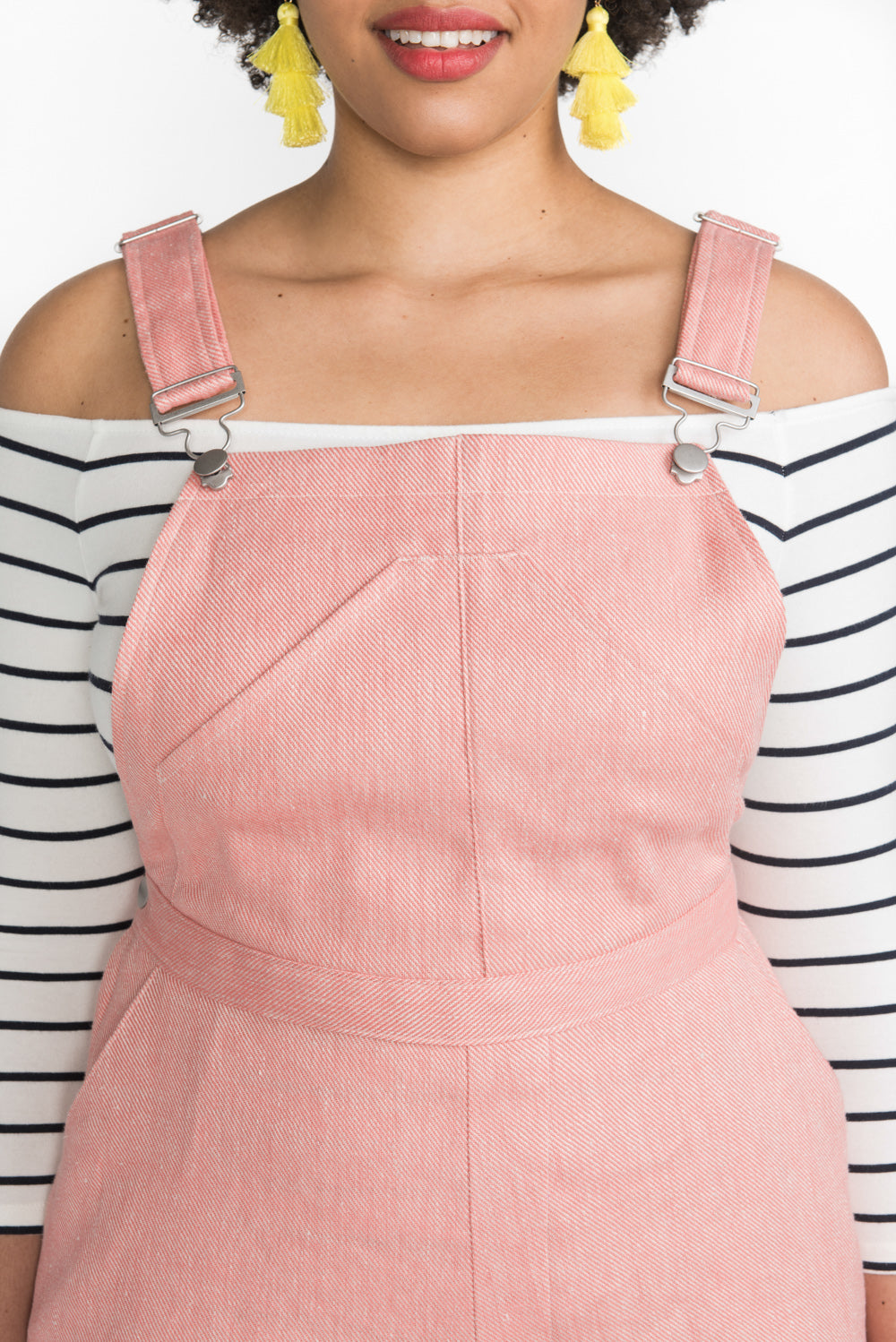 Pink overalls bib and buckle detail, Closet Core Jenny Overalls and trousers PDF sewing pattern