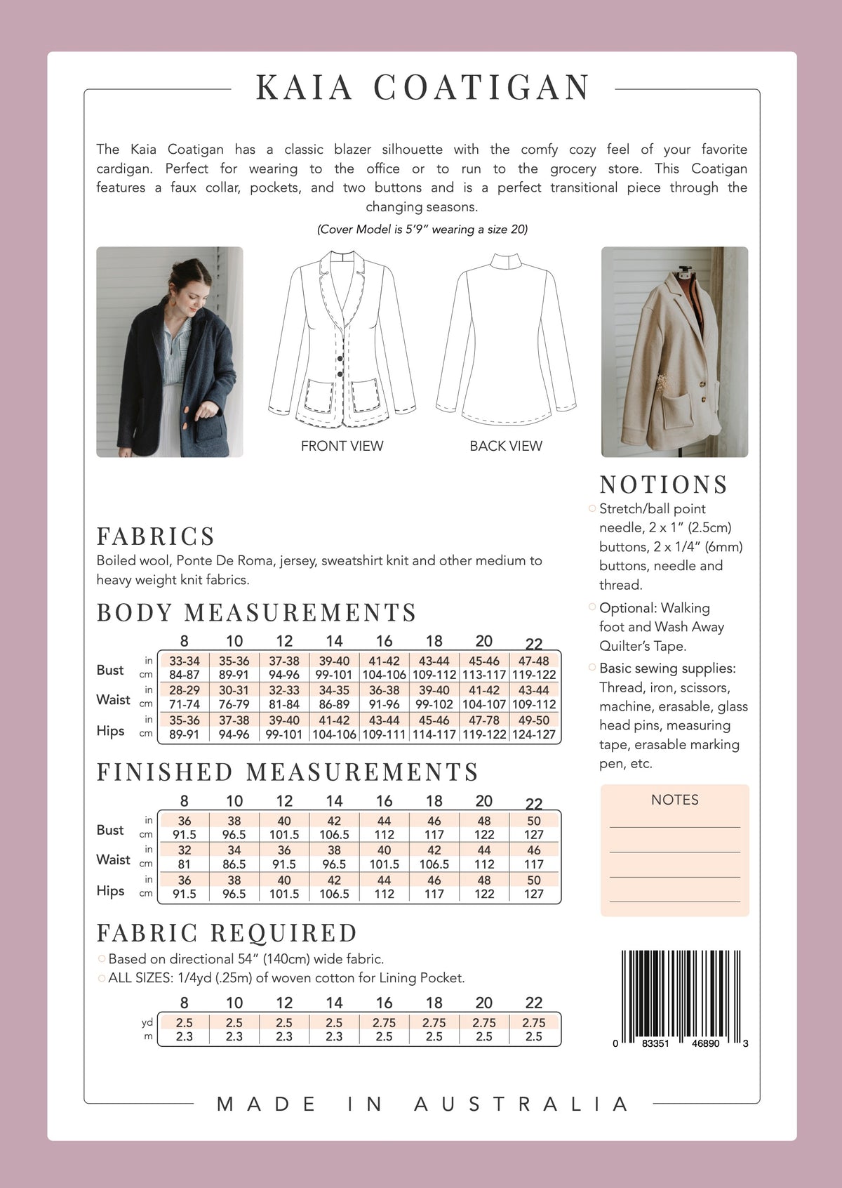 Sew to Grow Kaia Coatigan PDF sewing pattern, cover page