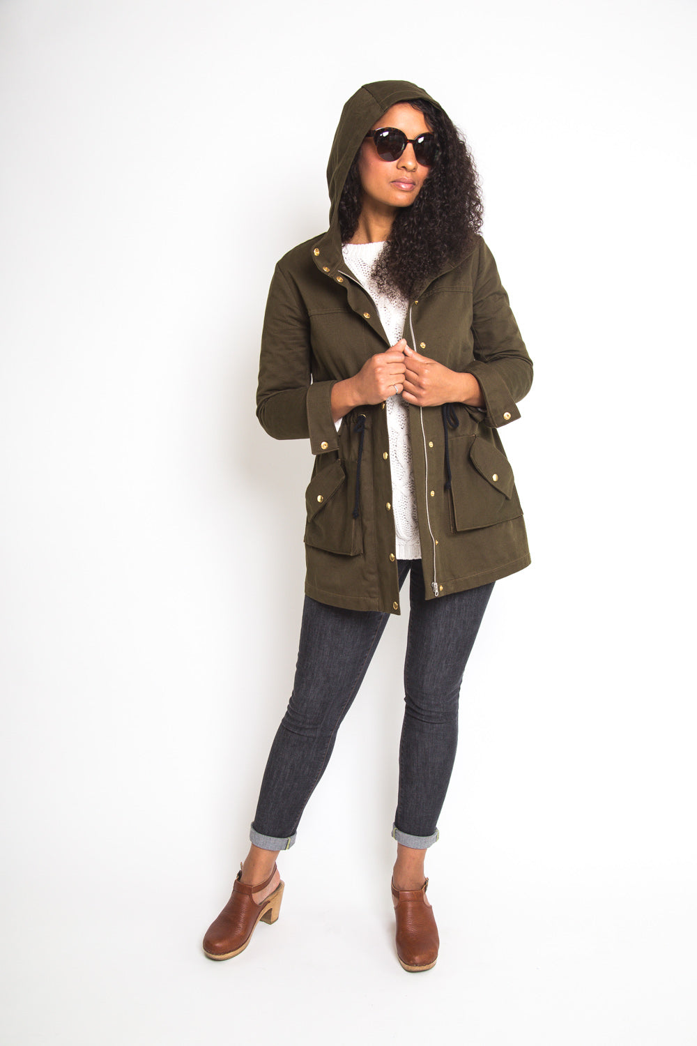Olive anorak with drawstring waist from the Closet Core Kelly Anorak PDF sewing pattern