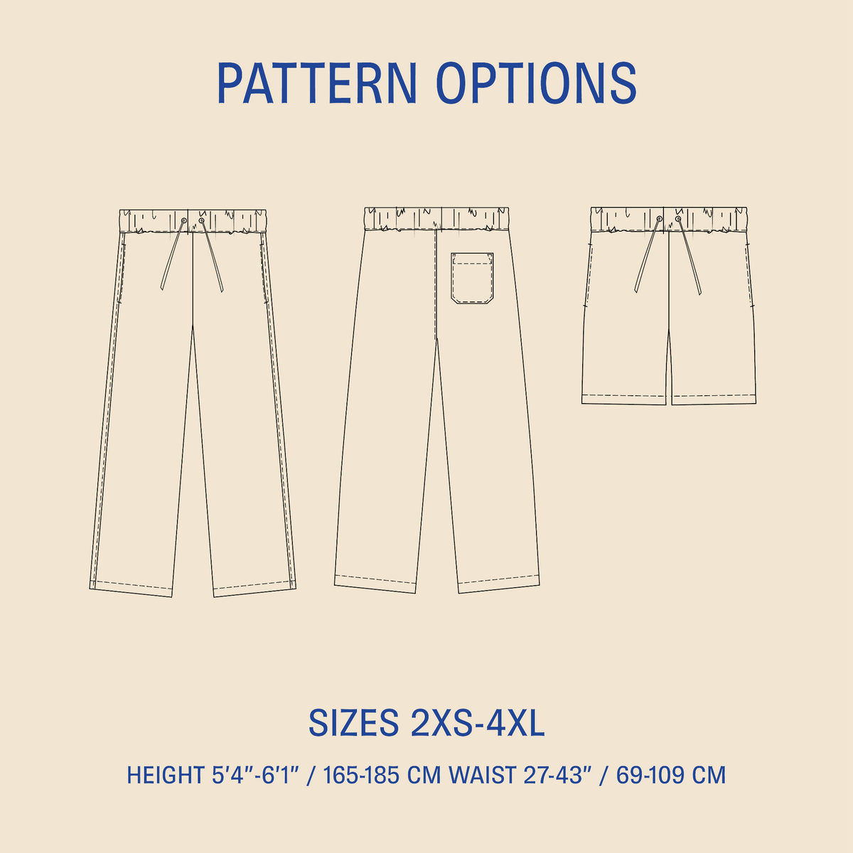 Wardrobe By Me Loose Linen Pants PDF sewing pattern, pattern options page