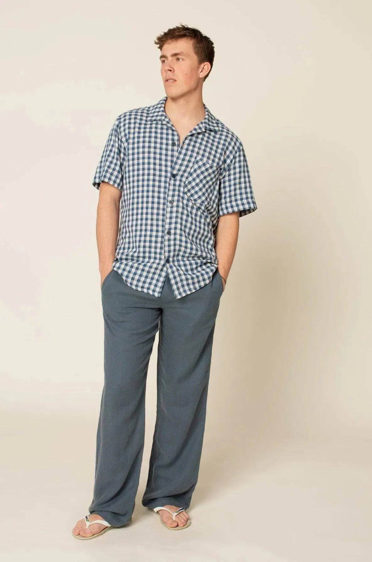 Wardrobe By Me Loose Linen Pants PDF sewing pattern, model in grey linen pants