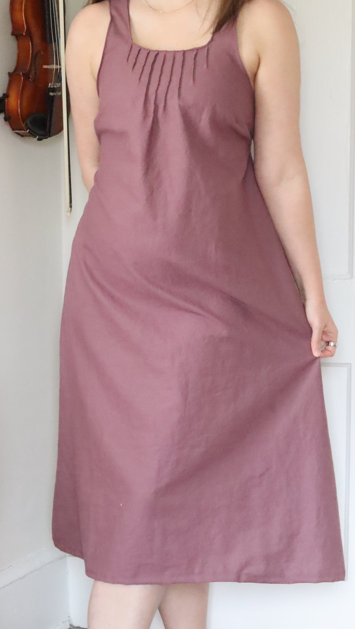 Hey Hey Dorothy Kay Margot Dress PDF sewing pattern, mauve linen dress front view