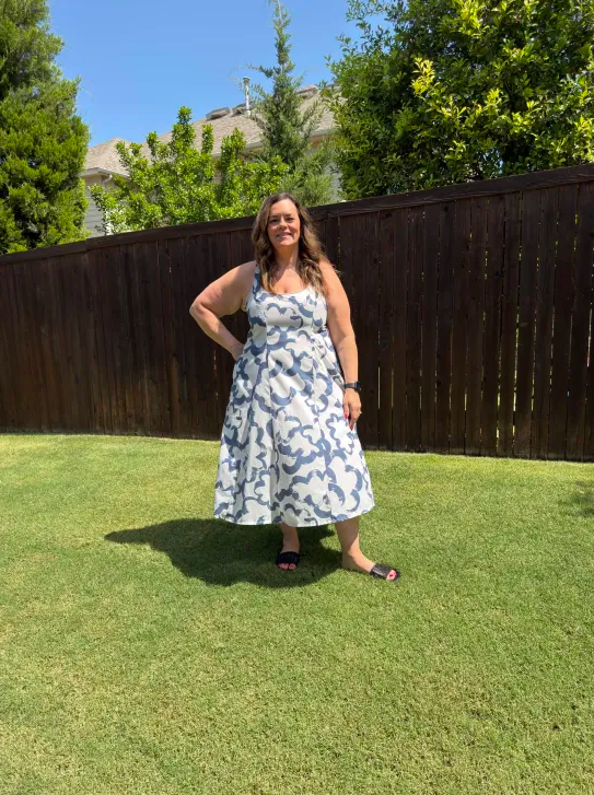 Hey Hey Dorothy Kay Melanie Dress PDF sewing pattern, floral dress outdoors