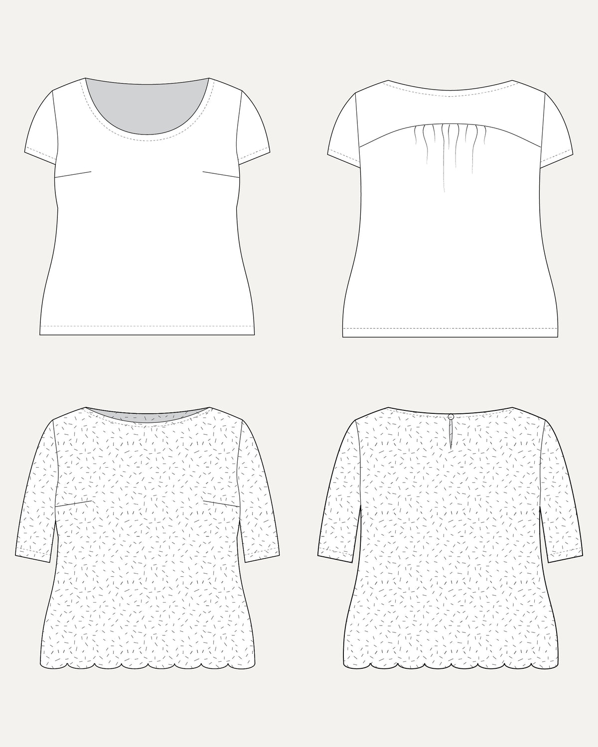 Cashmerette Montrose Top PDF sewing pattern technical line drawings of the views