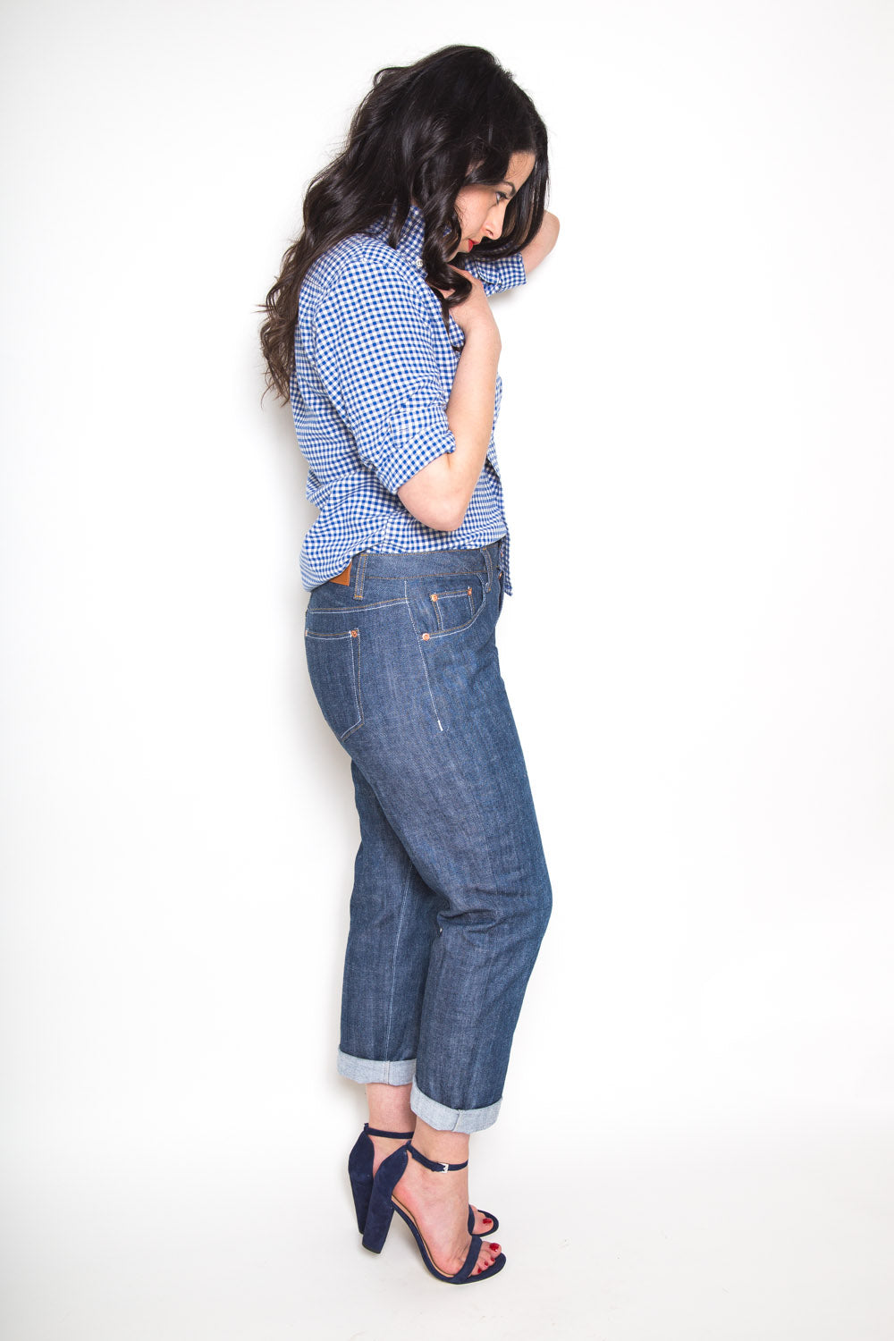 Side view of light wash boyfriend jeans from the Closet Core Morgan Boyfriend Jeans PDF sewing pattern