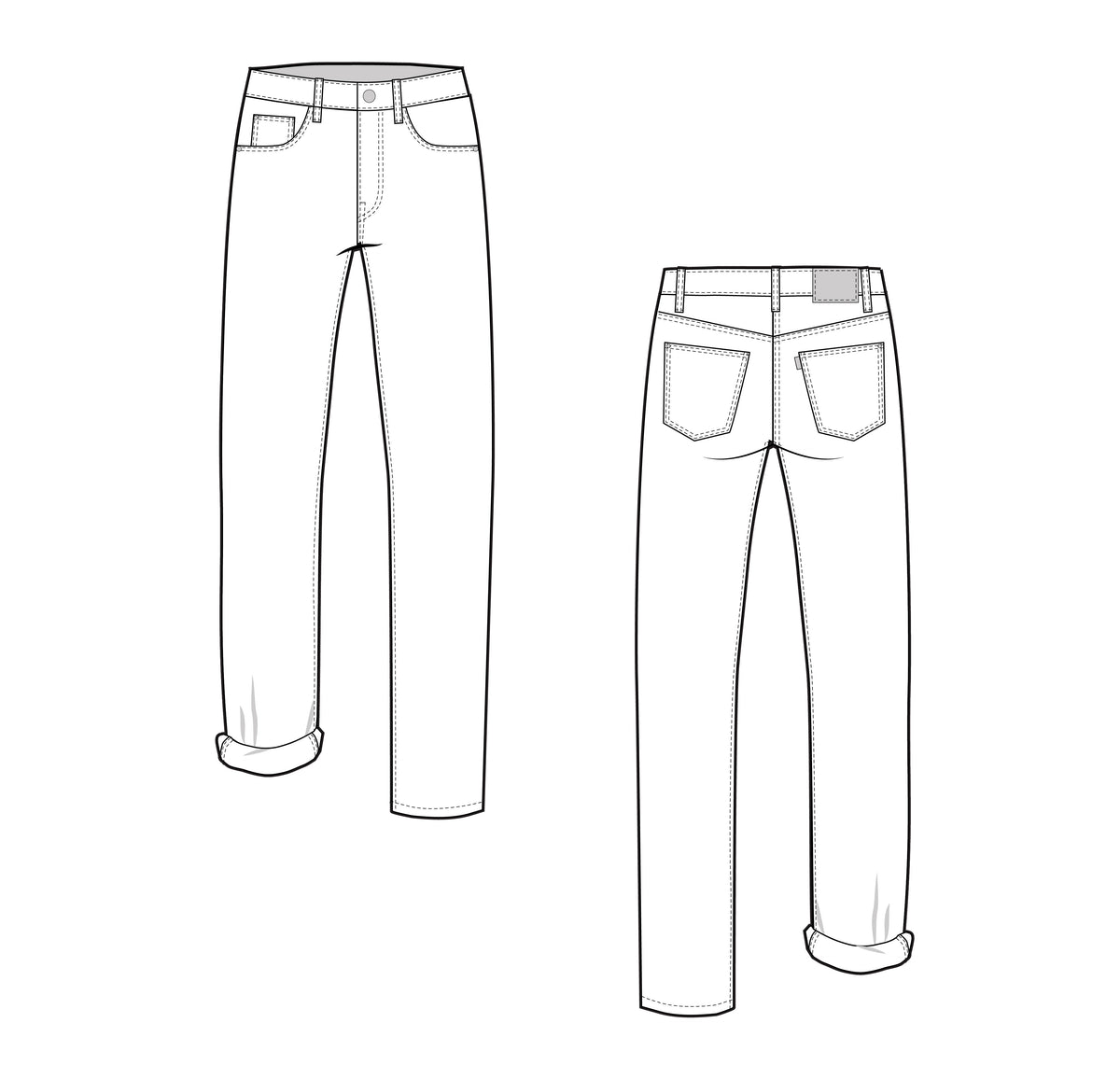 Closet Core Morgan Boyfriend Jeans PDF sewing pattern line drawings of the jeans front and back