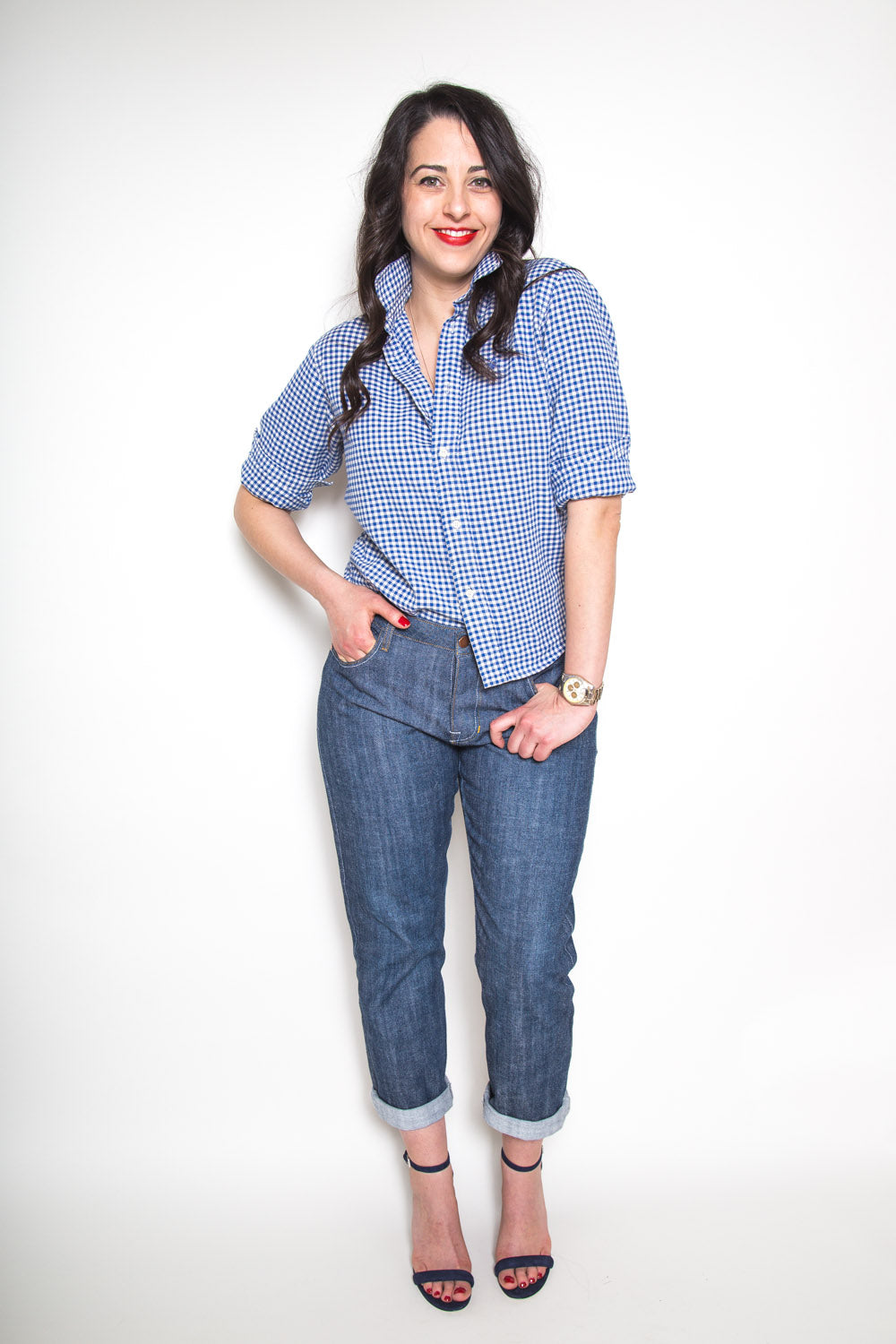 Boyfriend jeans made with the Closet Core Morgan Boyfriend Jeans PDF sewing pattern, three quarter view