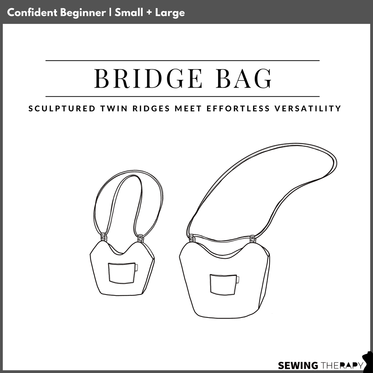 Sewing Therapy Bridge Bag PDF sewing pattern, cover with bag line drawings