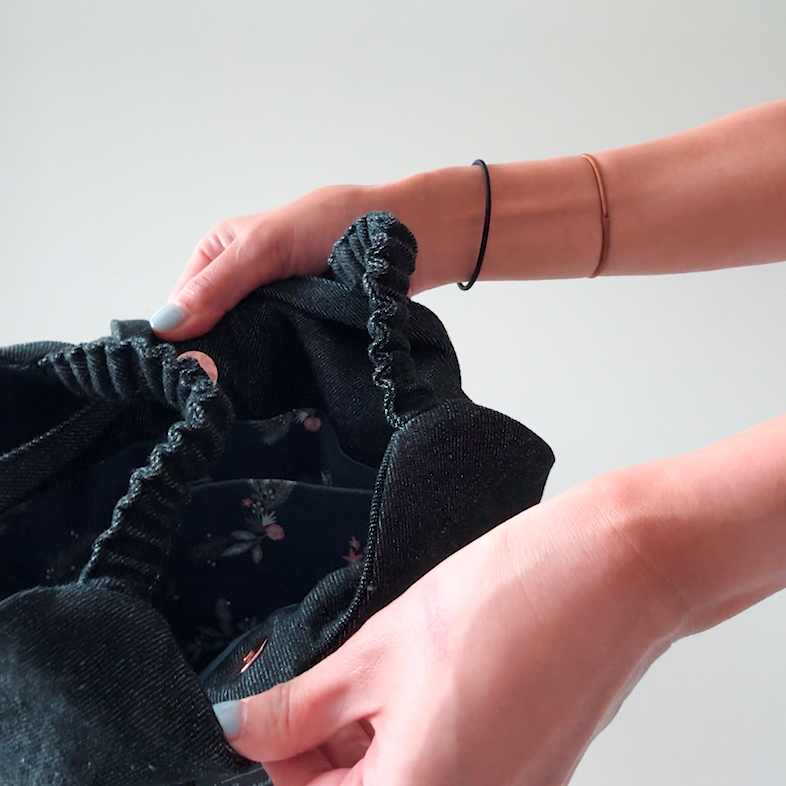 Sewing Therapy Bridge Bag PDF sewing pattern, close-up of the black bag strap