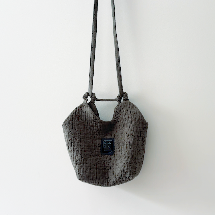 Sewing Therapy Bridge Bag PDF sewing pattern, black bag hanging