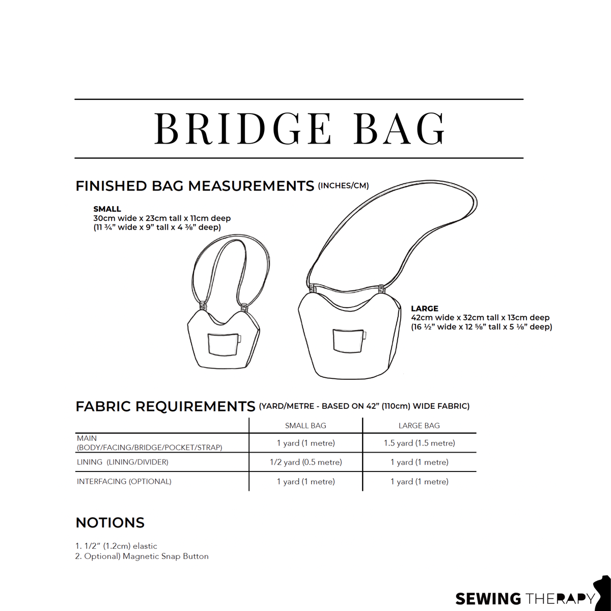 Sewing Therapy Bridge Bag PDF sewing pattern, pattern pieces page