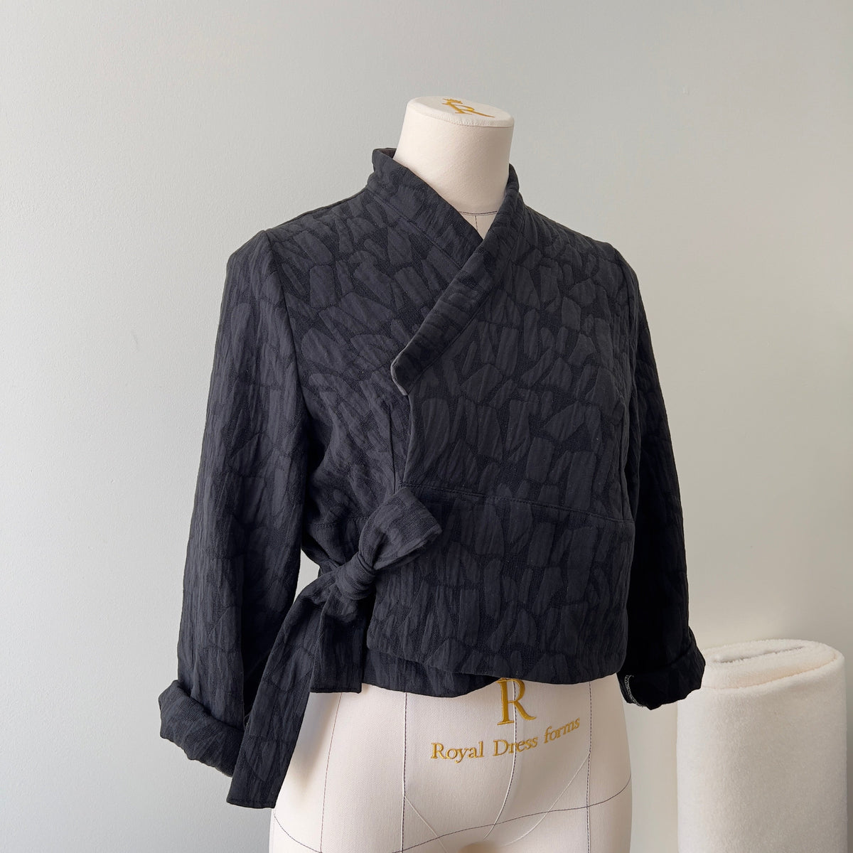 Sewing Therapy Hanbok Top and Jacket PDF sewing pattern, navy jacket worn with trousers