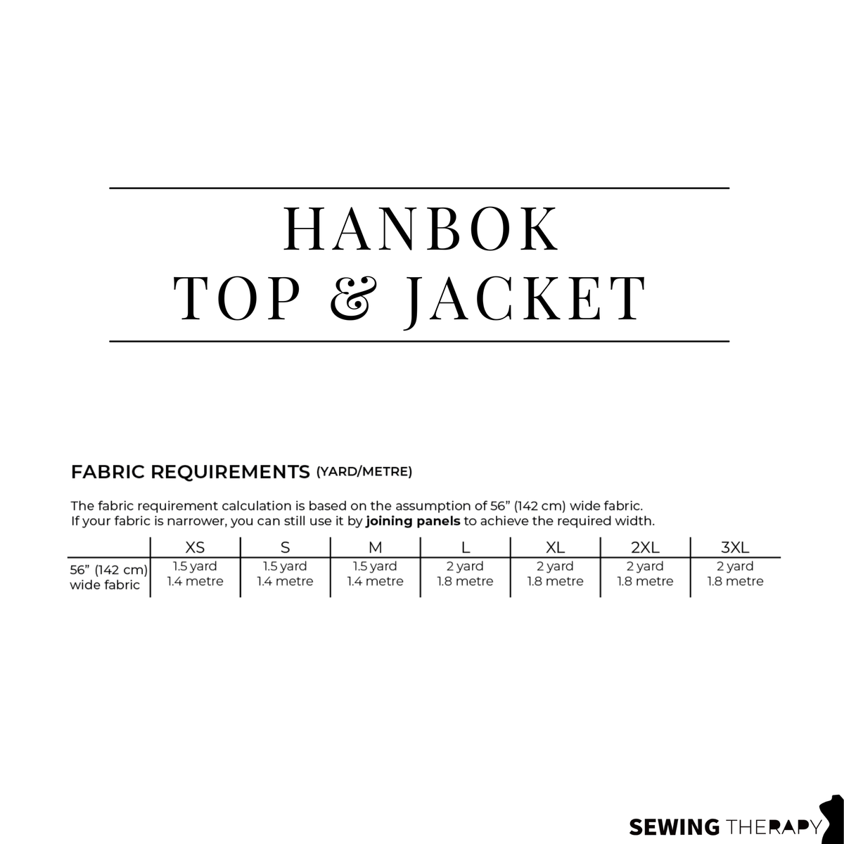 Sewing Therapy Hanbok Top and Jacket PDF sewing pattern, fabric requirements page