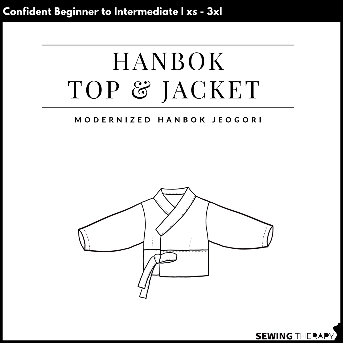 Sewing Therapy Hanbok Top and Jacket PDF sewing pattern, cover with line drawings